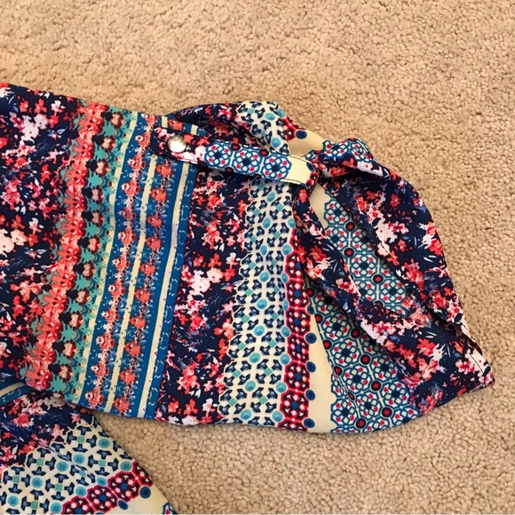 Sami Jo Printed Semi Sheer Summer Blouse Plus Size 1X Blue Pink High Low Hemline - Picture 8 of 10